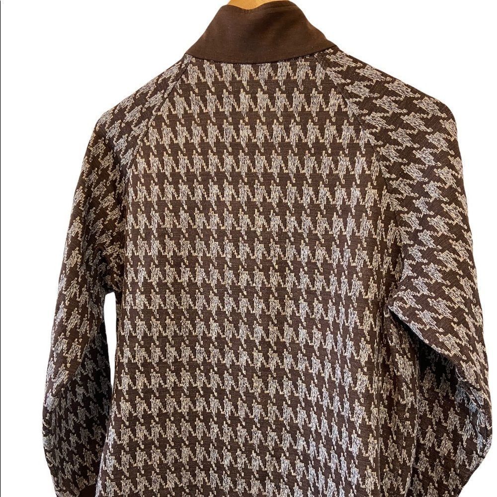 Petite Gingham Metallic Brown Zip Up High Collar Long Sleeve Lounge Sweatshirt - Picture 5 of 8